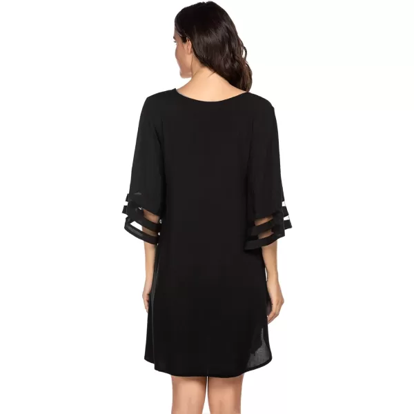 Ekouaer Womens Swimsuit Cover Up 34 Bell Sleeve Beachwear Coverups Deep VNeck Bikini Beach Dress S3XLBlack