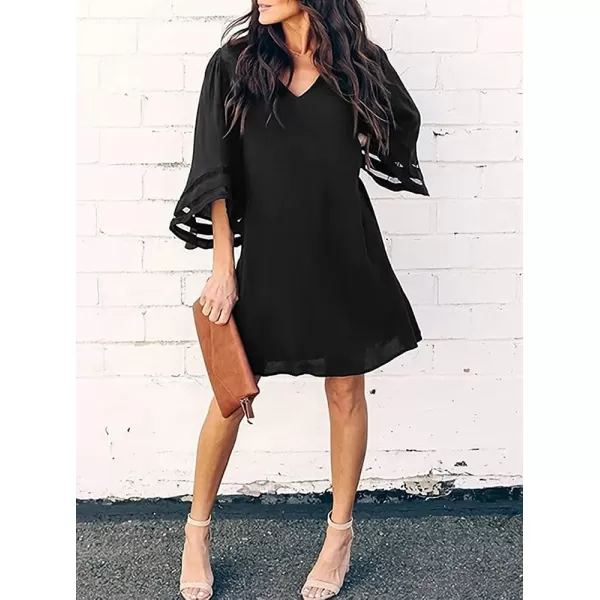 Ekouaer Womens Swimsuit Cover Up 34 Bell Sleeve Beachwear Coverups Deep VNeck Bikini Beach Dress S3XLBlack