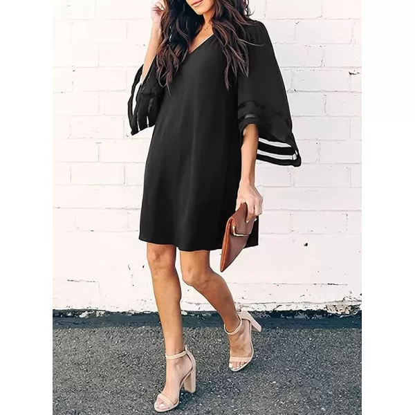 Ekouaer Womens Swimsuit Cover Up 34 Bell Sleeve Beachwear Coverups Deep VNeck Bikini Beach Dress S3XLBlack