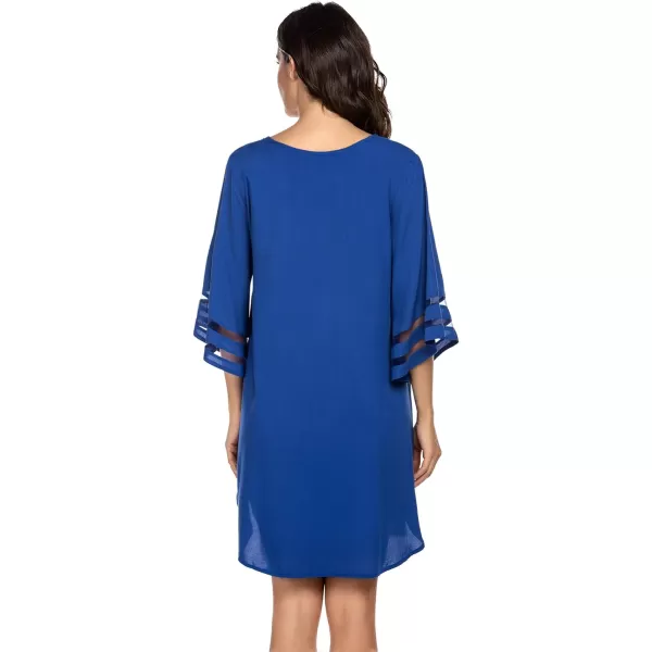 Ekouaer Womens Swimsuit Cover Up 34 Bell Sleeve Beachwear Coverups Deep VNeck Bikini Beach Dress S3XLBlue