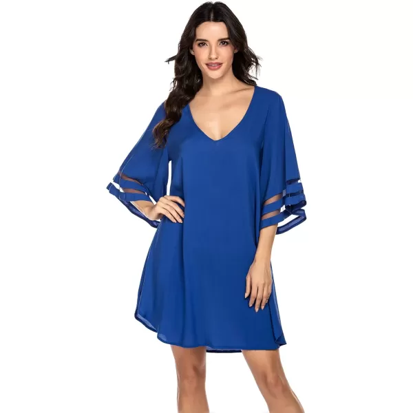 Ekouaer Womens Swimsuit Cover Up 34 Bell Sleeve Beachwear Coverups Deep VNeck Bikini Beach Dress S3XLBlue