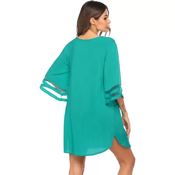 Ekouaer Womens Swimsuit Cover Up 34 Bell Sleeve Beachwear Coverups Deep VNeck Bikini Beach Dress S3XLGreen