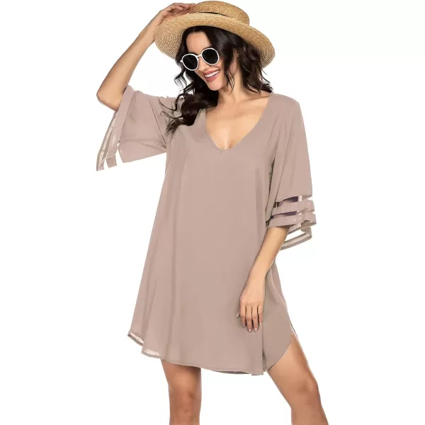 Ekouaer Womens Swimsuit Cover Up 34 Bell Sleeve Beachwear Coverups Deep VNeck Bikini Beach Dress S3XLKh