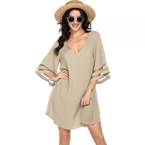 Ekouaer Womens Swimsuit Cover Up 34 Bell Sleeve Beachwear Coverups Deep VNeck Bikini Beach Dress S3XLLk