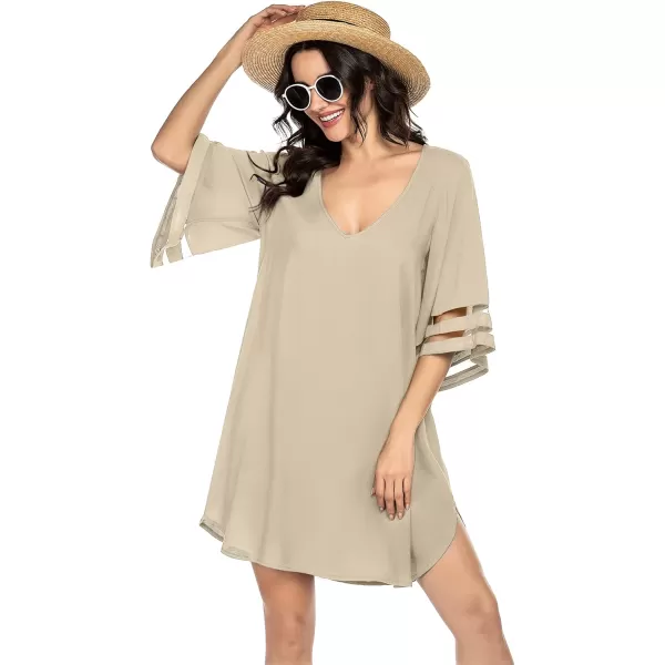 Ekouaer Womens Swimsuit Cover Up 34 Bell Sleeve Beachwear Coverups Deep VNeck Bikini Beach Dress S3XLLk