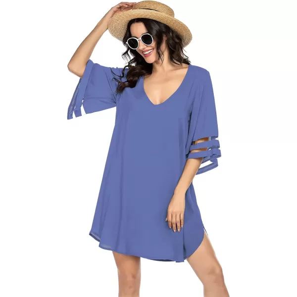 Ekouaer Womens Swimsuit Cover Up 34 Bell Sleeve Beachwear Coverups Deep VNeck Bikini Beach Dress S3XLMp