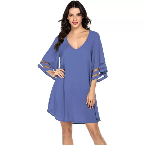 Ekouaer Womens Swimsuit Cover Up 34 Bell Sleeve Beachwear Coverups Deep VNeck Bikini Beach Dress S3XLMp