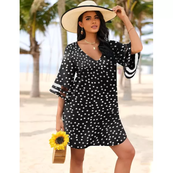 Ekouaer Womens Swimsuit Cover Up 34 Bell Sleeve Beachwear Coverups Deep VNeck Bikini Beach Dress S3XLPat10