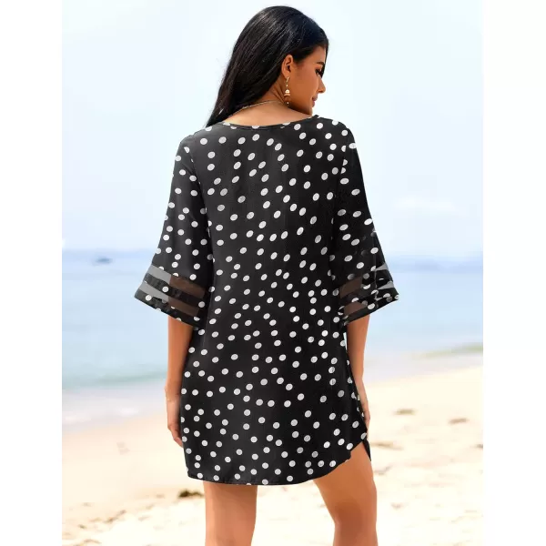 Ekouaer Womens Swimsuit Cover Up 34 Bell Sleeve Beachwear Coverups Deep VNeck Bikini Beach Dress S3XLPat10