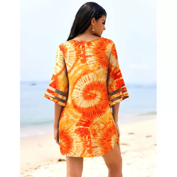 Ekouaer Womens Swimsuit Cover Up 34 Bell Sleeve Beachwear Coverups Deep VNeck Bikini Beach Dress S3XLPat14