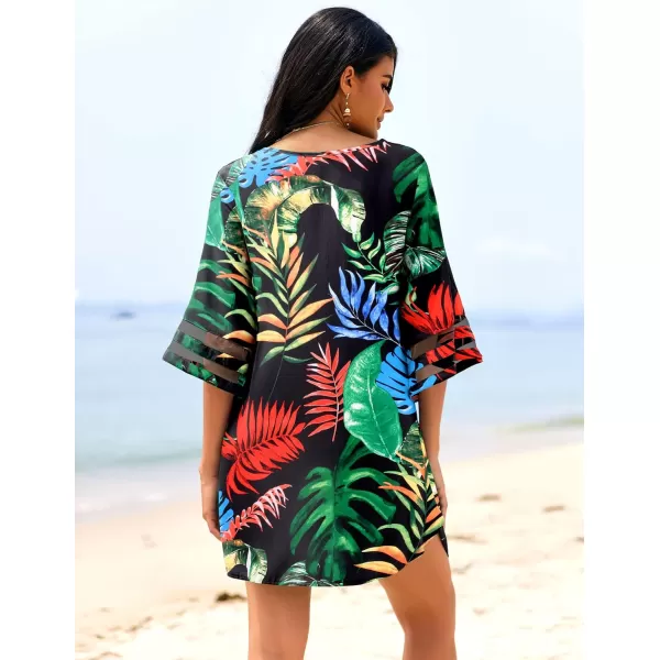 Ekouaer Womens Swimsuit Cover Up 34 Bell Sleeve Beachwear Coverups Deep VNeck Bikini Beach Dress S3XLPat3