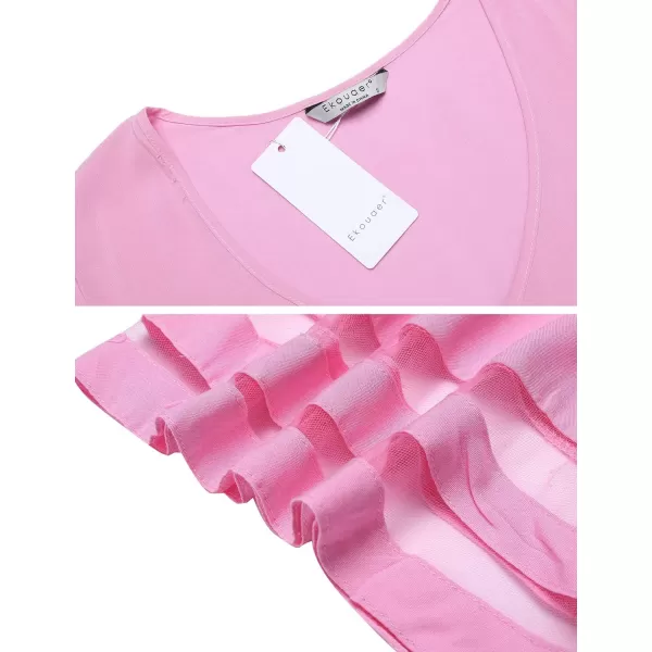 Ekouaer Womens Swimsuit Cover Up 34 Bell Sleeve Beachwear Coverups Deep VNeck Bikini Beach Dress S3XLPink