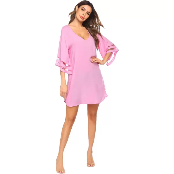 Ekouaer Womens Swimsuit Cover Up 34 Bell Sleeve Beachwear Coverups Deep VNeck Bikini Beach Dress S3XLPink