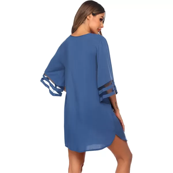 Ekouaer Womens Swimsuit Cover Up 34 Bell Sleeve Beachwear Coverups Deep VNeck Bikini Beach Dress S3XLSapphire
