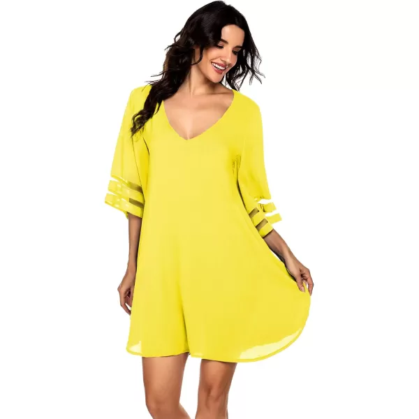 Ekouaer Womens Swimsuit Cover Up 34 Bell Sleeve Beachwear Coverups Deep VNeck Bikini Beach Dress S3XLY