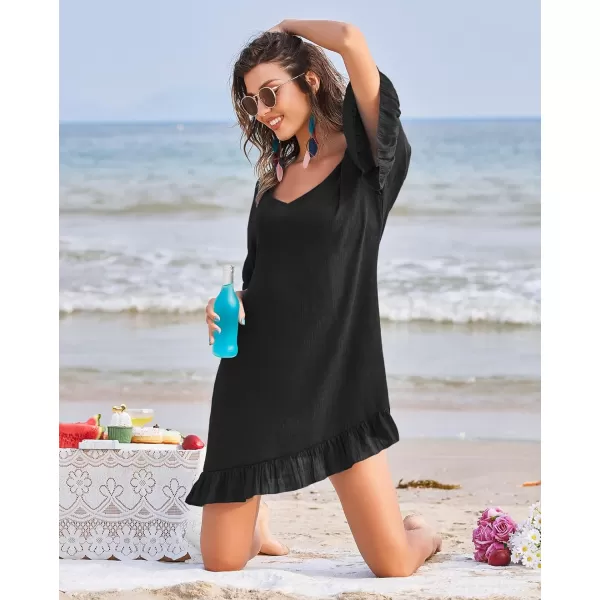 Ekouaer Womens Swimsuit Cover Ups Ruffle Coverups Tie Back Bathing Suit Covers Loose Swimwear XS3XL01 Black