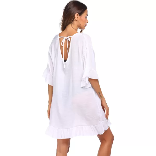 Ekouaer Womens Swimsuit Cover Ups Ruffle Coverups Tie Back Bathing Suit Covers Loose Swimwear XS3XL01 White