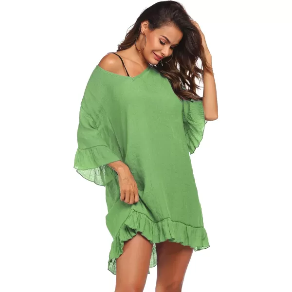 Ekouaer Womens Swimsuit Cover Ups Ruffle Coverups Tie Back Bathing Suit Covers Loose Swimwear XS3XLAqua Green