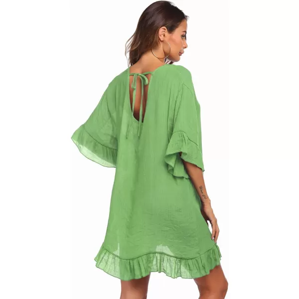 Ekouaer Womens Swimsuit Cover Ups Ruffle Coverups Tie Back Bathing Suit Covers Loose Swimwear XS3XLAqua Green