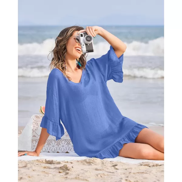 Ekouaer Womens Swimsuit Cover Ups Ruffle Coverups Tie Back Bathing Suit Covers Loose Swimwear XS3XLClear Blue