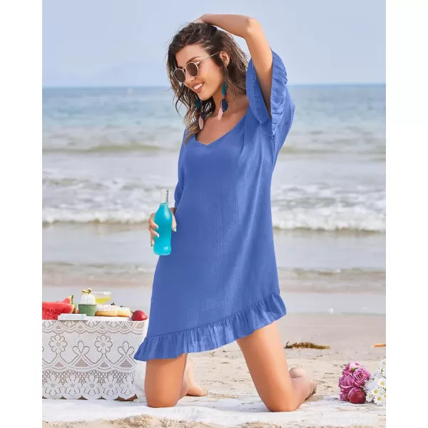 Ekouaer Womens Swimsuit Cover Ups Ruffle Coverups Tie Back Bathing Suit Covers Loose Swimwear XS3XLClear Blue