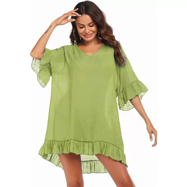 Ekouaer Womens Swimsuit Cover Ups Ruffle Coverups Tie Back Bathing Suit Covers Loose Swimwear XS3XLFluorescent Green