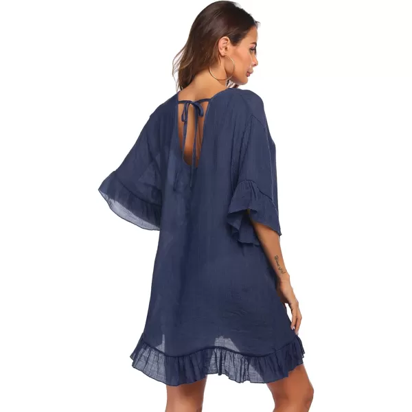 Ekouaer Womens Swimsuit Cover Ups Ruffle Coverups Tie Back Bathing Suit Covers Loose Swimwear XS3XLNavy