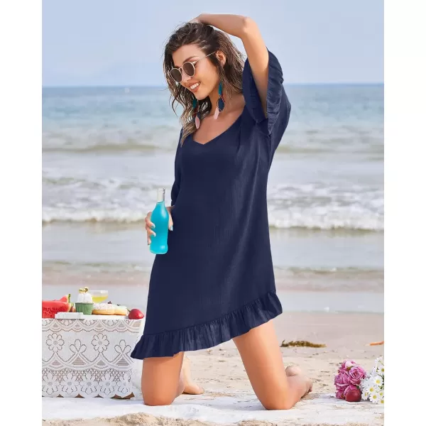 Ekouaer Womens Swimsuit Cover Ups Ruffle Coverups Tie Back Bathing Suit Covers Loose Swimwear XS3XLNavy
