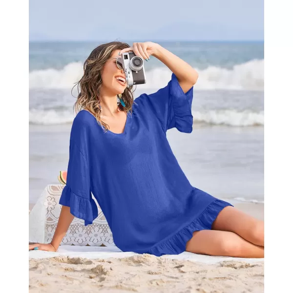 Ekouaer Womens Swimsuit Cover Ups Ruffle Coverups Tie Back Bathing Suit Covers Loose Swimwear XS3XLRoyal Blue