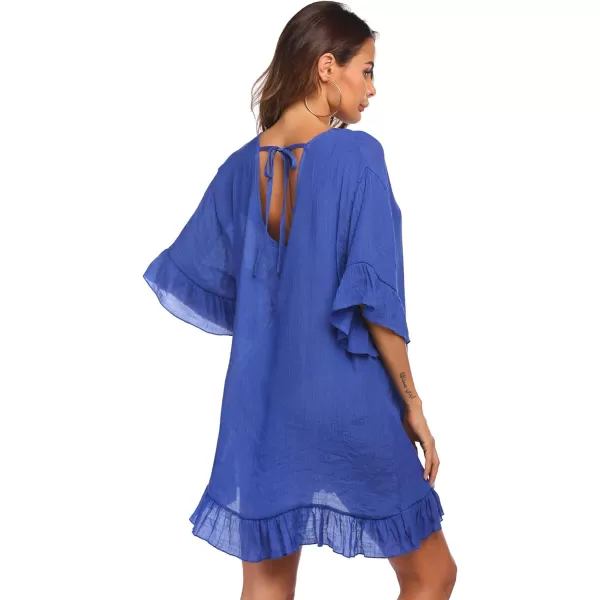 Ekouaer Womens Swimsuit Cover Ups Ruffle Coverups Tie Back Bathing Suit Covers Loose Swimwear XS3XLRoyal Blue