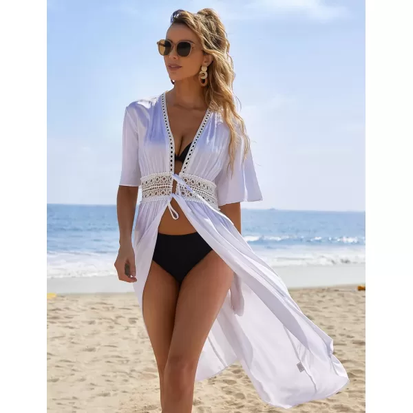 Ekouaer Womens Swimwear Cover Ups Sexy Open Front Beach Bikini Swimsuit Kimono Cardigan Cover Up Long Flowy BeachwearA White