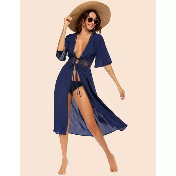Ekouaer Womens Swimwear Cover Ups Sexy Open Front Beach Bikini Swimsuit Kimono Cardigan Cover Up Long Flowy BeachwearB Navy Blue