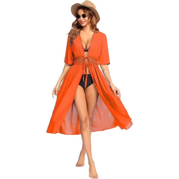 Ekouaer Womens Swimwear Cover Ups Sexy Open Front Beach Bikini Swimsuit Kimono Cardigan Cover Up Long Flowy BeachwearB Orange