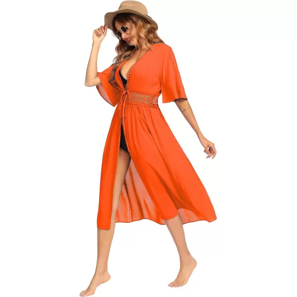 Ekouaer Womens Swimwear Cover Ups Sexy Open Front Beach Bikini Swimsuit Kimono Cardigan Cover Up Long Flowy BeachwearB Orange