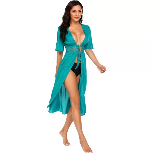 Ekouaer Womens Swimwear Cover Ups Sexy Open Front Beach Bikini Swimsuit Kimono Cardigan Cover Up Long Flowy BeachwearB Peacock Blue