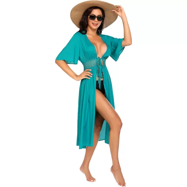 Ekouaer Womens Swimwear Cover Ups Sexy Open Front Beach Bikini Swimsuit Kimono Cardigan Cover Up Long Flowy BeachwearB Peacock Blue