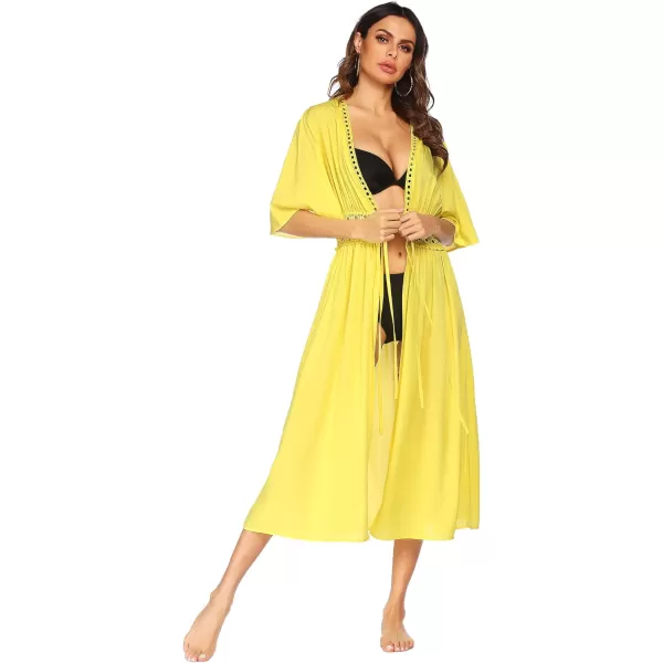 Ekouaer Womens Swimwear Cover Ups Sexy Open Front Beach Bikini Swimsuit Kimono Cardigan Cover Up Long Flowy BeachwearB Yellow