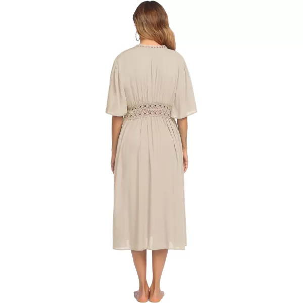 Ekouaer Womens Swimwear Cover Ups Sexy Open Front Beach Bikini Swimsuit Kimono Cardigan Cover Up Long Flowy BeachwearBeige