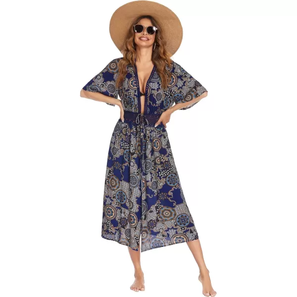 Ekouaer Womens Swimwear Cover Ups Sexy Open Front Beach Bikini Swimsuit Kimono Cardigan Cover Up Long Flowy BeachwearP Round Print