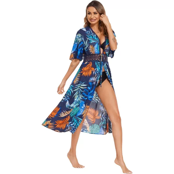 Ekouaer Womens Swimwear Cover Ups Sexy Open Front Beach Bikini Swimsuit Kimono Cardigan Cover Up Long Flowy BeachwearPalm Print