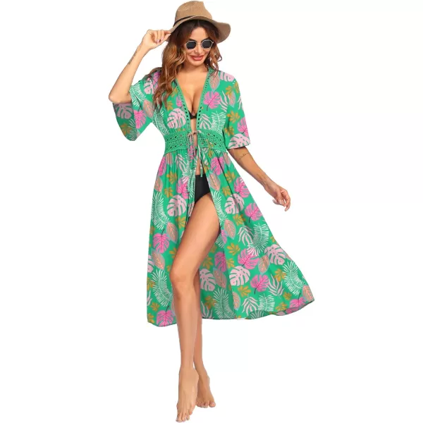 Ekouaer Womens Swimwear Cover Ups Sexy Open Front Beach Bikini Swimsuit Kimono Cardigan Cover Up Long Flowy BeachwearPeacock Blue Print