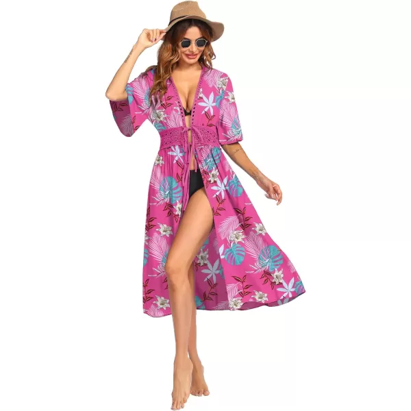 Ekouaer Womens Swimwear Cover Ups Sexy Open Front Beach Bikini Swimsuit Kimono Cardigan Cover Up Long Flowy BeachwearPink Print