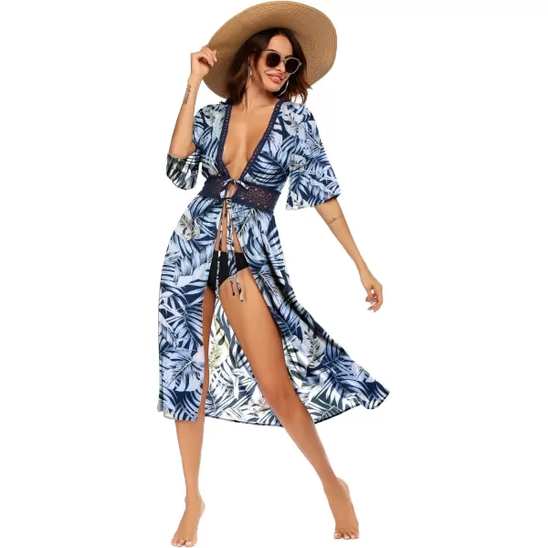 Ekouaer Womens Swimwear Cover Ups Sexy Open Front Beach Bikini Swimsuit Kimono Cardigan Cover Up Long Flowy BeachwearPrint Breen Leaf