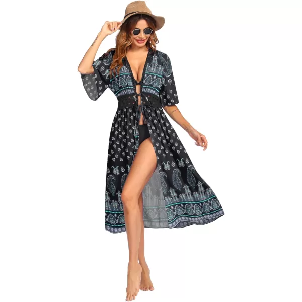 Ekouaer Womens Swimwear Cover Ups Sexy Open Front Beach Bikini Swimsuit Kimono Cardigan Cover Up Long Flowy BeachwearPrint Cashew Nuts