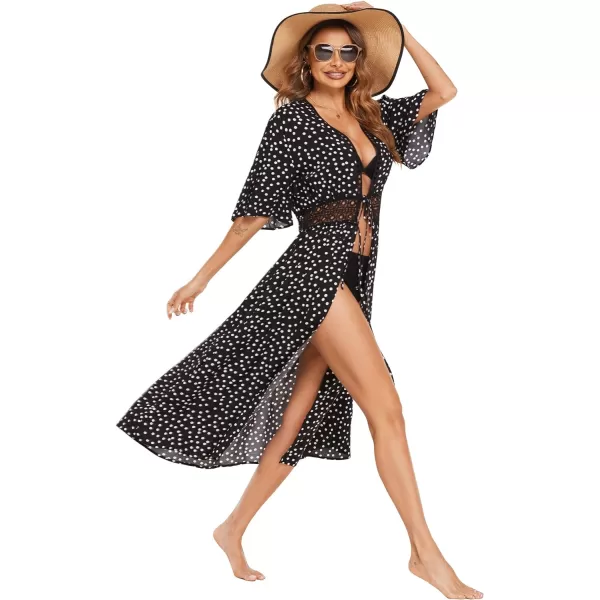 Ekouaer Womens Swimwear Cover Ups Sexy Open Front Beach Bikini Swimsuit Kimono Cardigan Cover Up Long Flowy BeachwearPrint Polka Dot