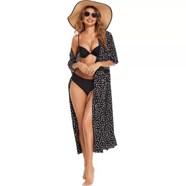 Ekouaer Womens Swimwear Cover Ups Sexy Open Front Beach Bikini Swimsuit Kimono Cardigan Cover Up Long Flowy BeachwearPrint Polka Dot