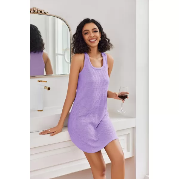 Ekouaer Womens Tank Nightgowns Sleeveless Sleep Shirts Waffle Knit Chemise Racerback Sleep Dress SXXLLilac Purple