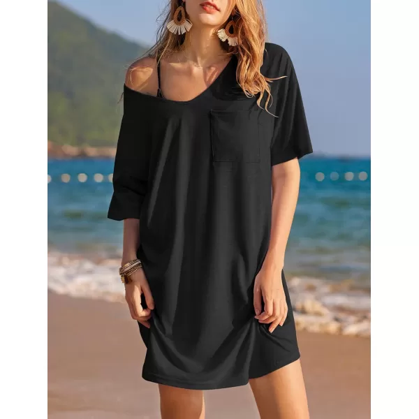 Ekouaer Womens Tshirt Nightgown Cotton V Neck Sleepshirts Comfy Casual Nightshirt for WomenBlack