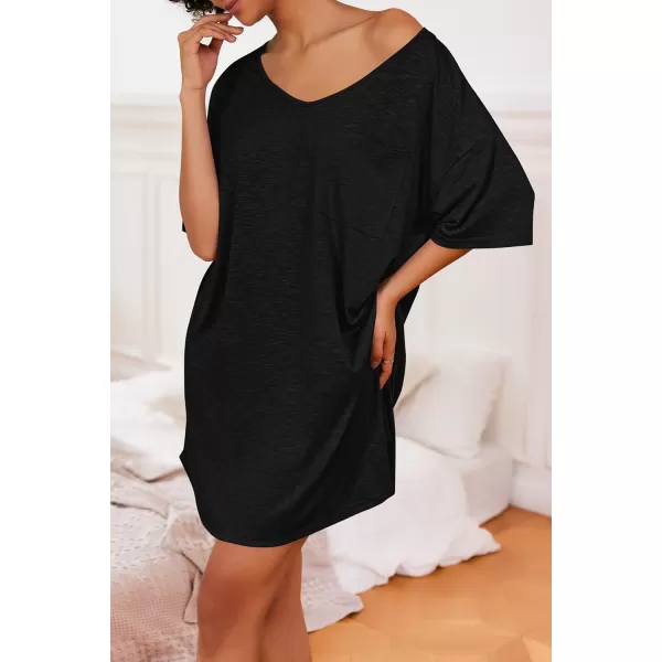 Ekouaer Womens Tshirt Nightgown Cotton V Neck Sleepshirts Comfy Casual Nightshirt for WomenBlack