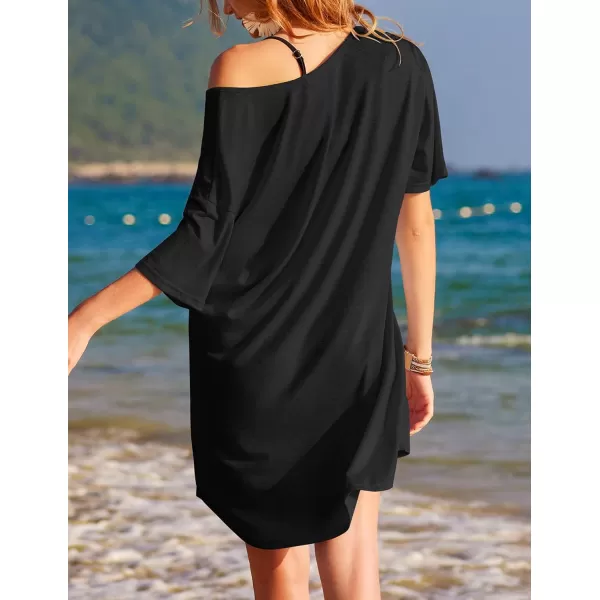 Ekouaer Womens Tshirt Nightgown Cotton V Neck Sleepshirts Comfy Casual Nightshirt for WomenBlack
